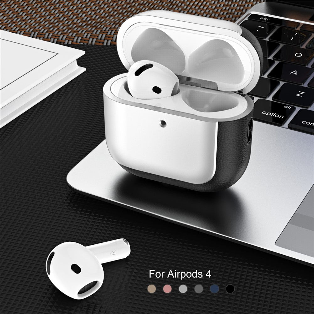 For AirPods 4 TPU Case Electroplating Litchi Texture Fall Prevention Earphone Cover with Lanyard