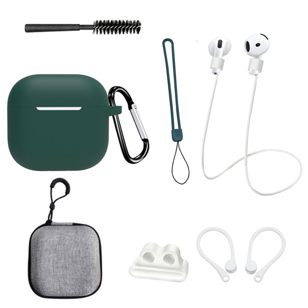 8 stk. / sæt til AirPods 4 beskyttende etui med anti-tabt rem, urclips, ørekroge, karabinhage, rensebørste, grå taske
