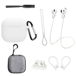 8 stk. / sæt til AirPods 4 beskyttende etui med anti-tabt rem, urclips, ørekroge, karabinhage, rensebørste, grå taske