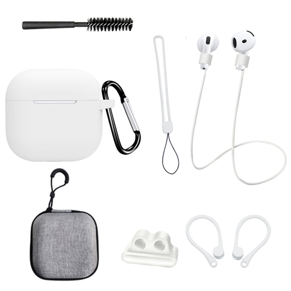 8 stk. / sæt til AirPods 4 beskyttende etui med anti-tabt rem, urclips, ørekroge, karabinhage, rensebørste, grå taske