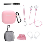 8 stk. / sæt til AirPods 4 beskyttende etui med anti-tabt rem, urclips, ørekroge, karabinhage, rensebørste, grå taske