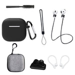 8 stk. / sæt til AirPods 4 beskyttende etui med anti-tabt rem, urclips, ørekroge, karabinhage, rensebørste, grå taske