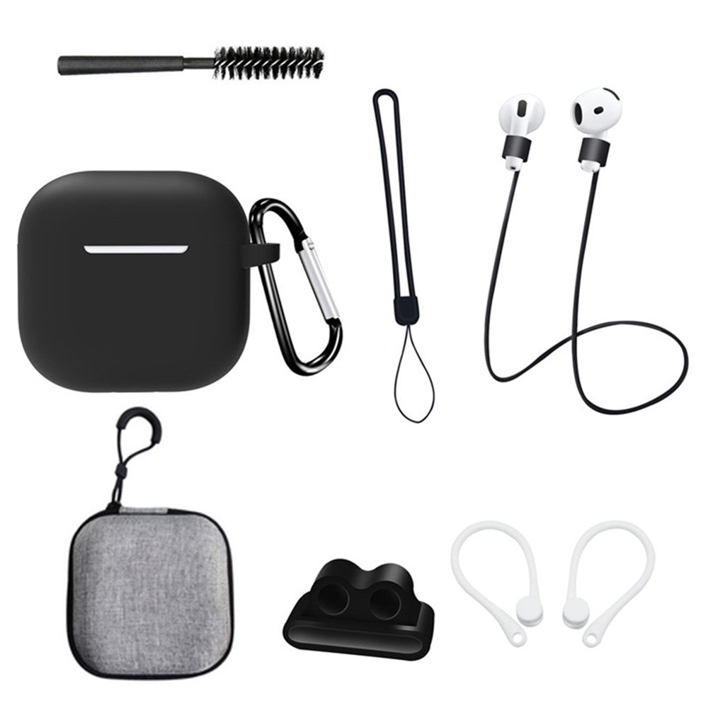 8 stk. / sæt til AirPods 4 beskyttende etui med anti-tabt rem, urclips, ørekroge, karabinhage, rensebørste, grå taske