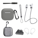 8 stk. / sæt til AirPods 4 beskyttende etui med anti-tabt rem, urclips, ørekroge, karabinhage, rensebørste, grå taske