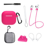 8 stk. / sæt til AirPods 4 beskyttende etui med anti-tabt rem, urclips, ørekroge, karabinhage, rensebørste, grå taske