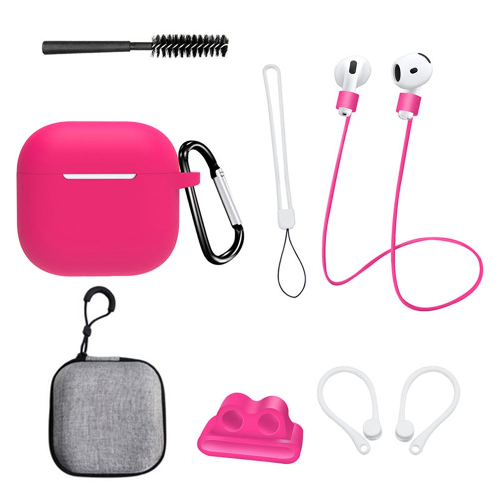 8 stk. / sæt til AirPods 4 beskyttende etui med anti-tabt rem, urclips, ørekroge, karabinhage, rensebørste, grå taske