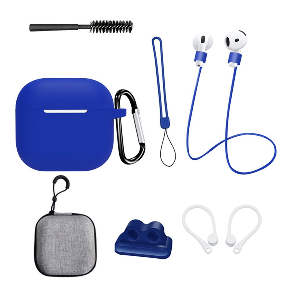 8 stk. / sæt til AirPods 4 beskyttende etui med anti-tabt rem, urclips, ørekroge, karabinhage, rensebørste, grå taske