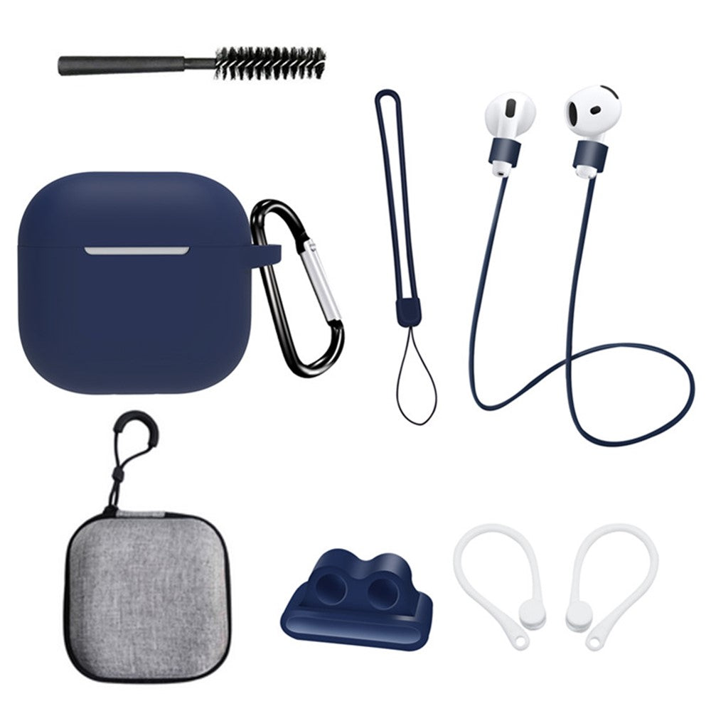 8 stk. / sæt til AirPods 4 beskyttende etui med anti-tabt rem, urclips, ørekroge, karabinhage, rensebørste, grå taske