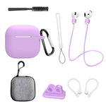 8 stk. / sæt til AirPods 4 beskyttende etui med anti-tabt rem, urclips, ørekroge, karabinhage, rensebørste, grå taske
