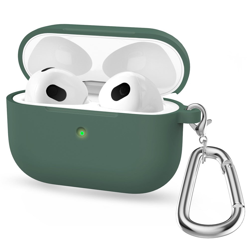 For Apple AirPods 3 Silicone Protective Earphone Case Cover with Carabiner