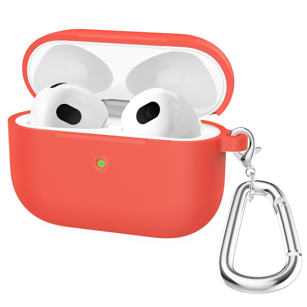 For Apple AirPods 3 Silicone Protective Earphone Case Cover with Carabiner