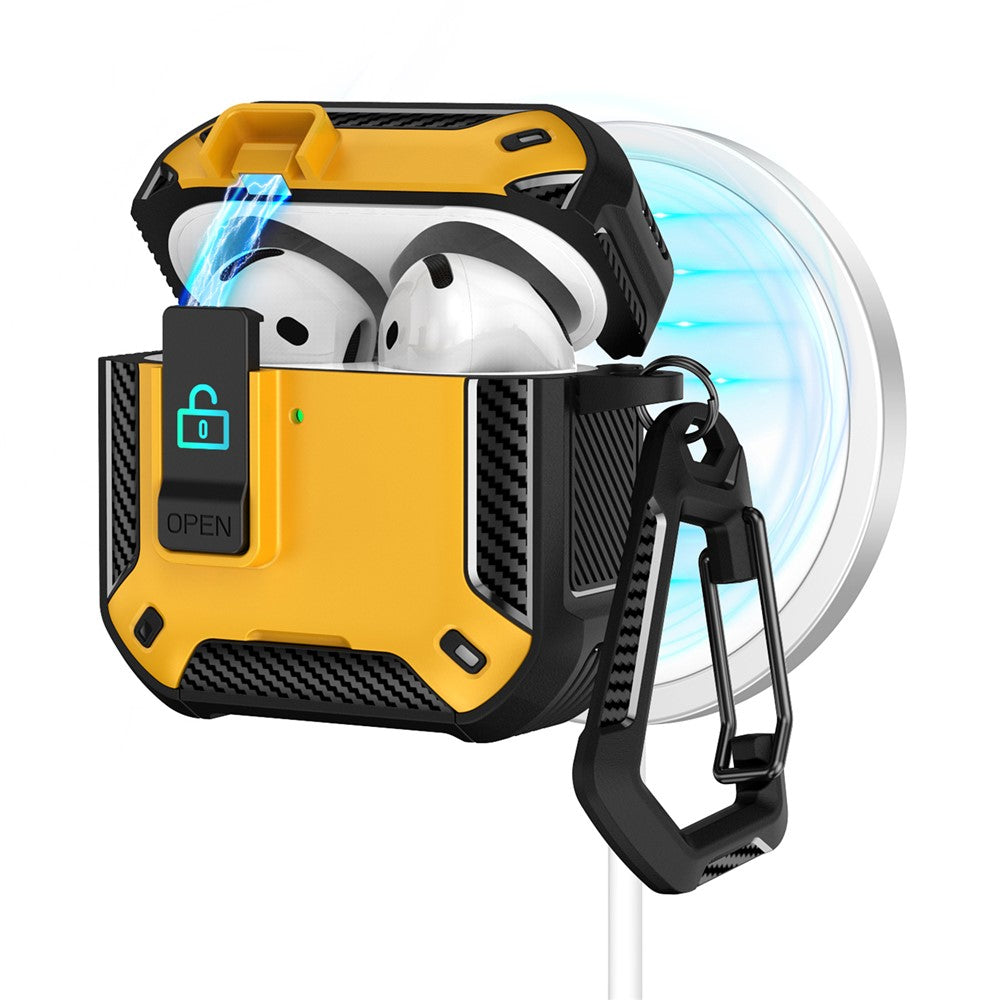 Til AirPods 4 Cover kompatibel med MagSafe TPU PC øretelefoncover med karabinhage / stander