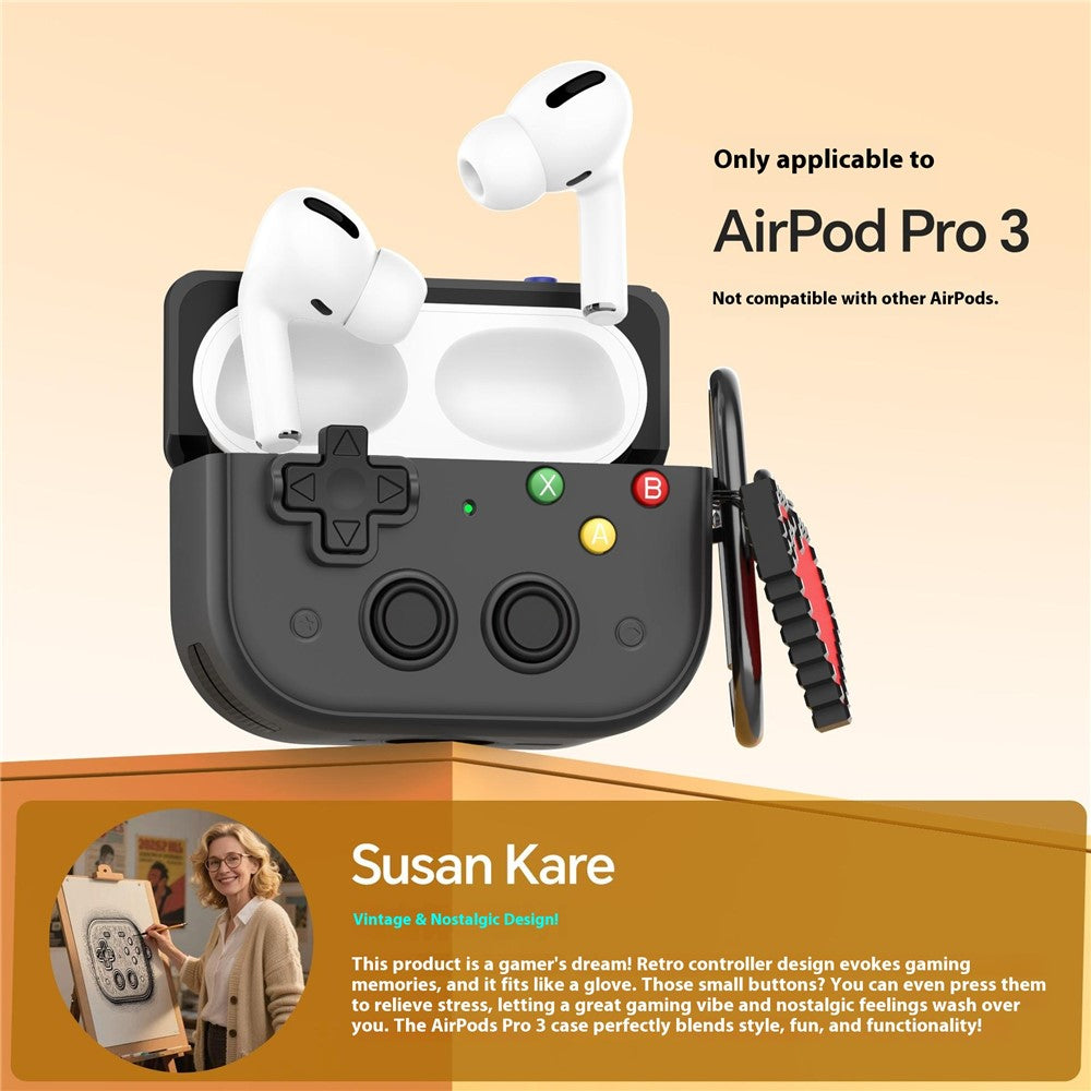 For AirPods Pro 3 Case Vintage Game Console Style Hard PC Earphone Cover with Heart Pendant