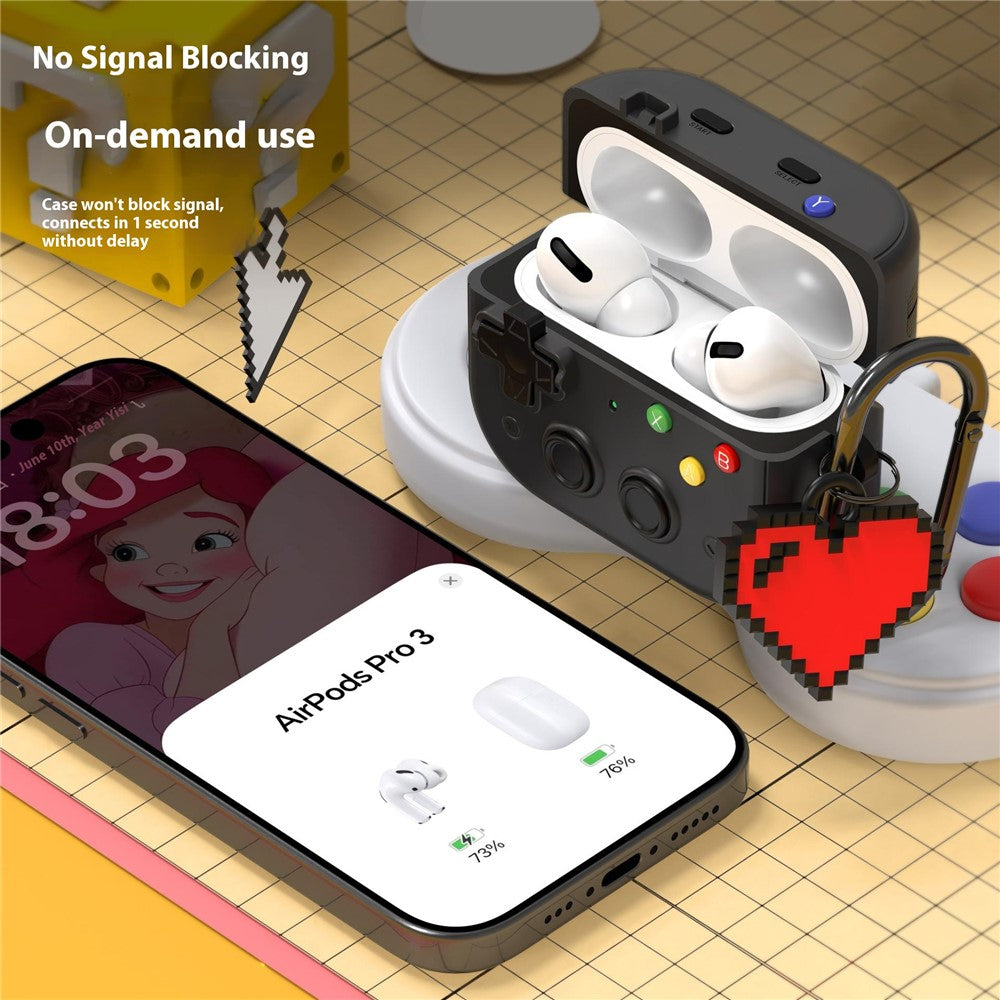 For AirPods Pro 3 Case Vintage Game Console Style Hard PC Earphone Cover with Heart Pendant