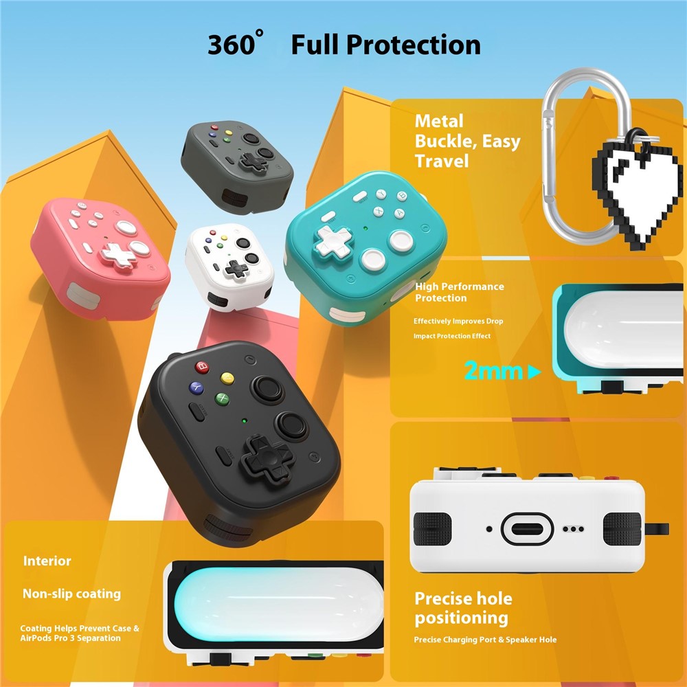 For AirPods Pro 3 Case Vintage Game Console Style Hard PC Earphone Cover with Heart Pendant