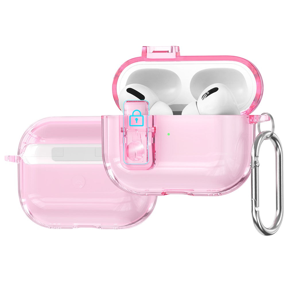 For AirPods Pro 3 Earphone Case Safety Lock Transparent TPU + PC Earbud Protective Case with Carabiner