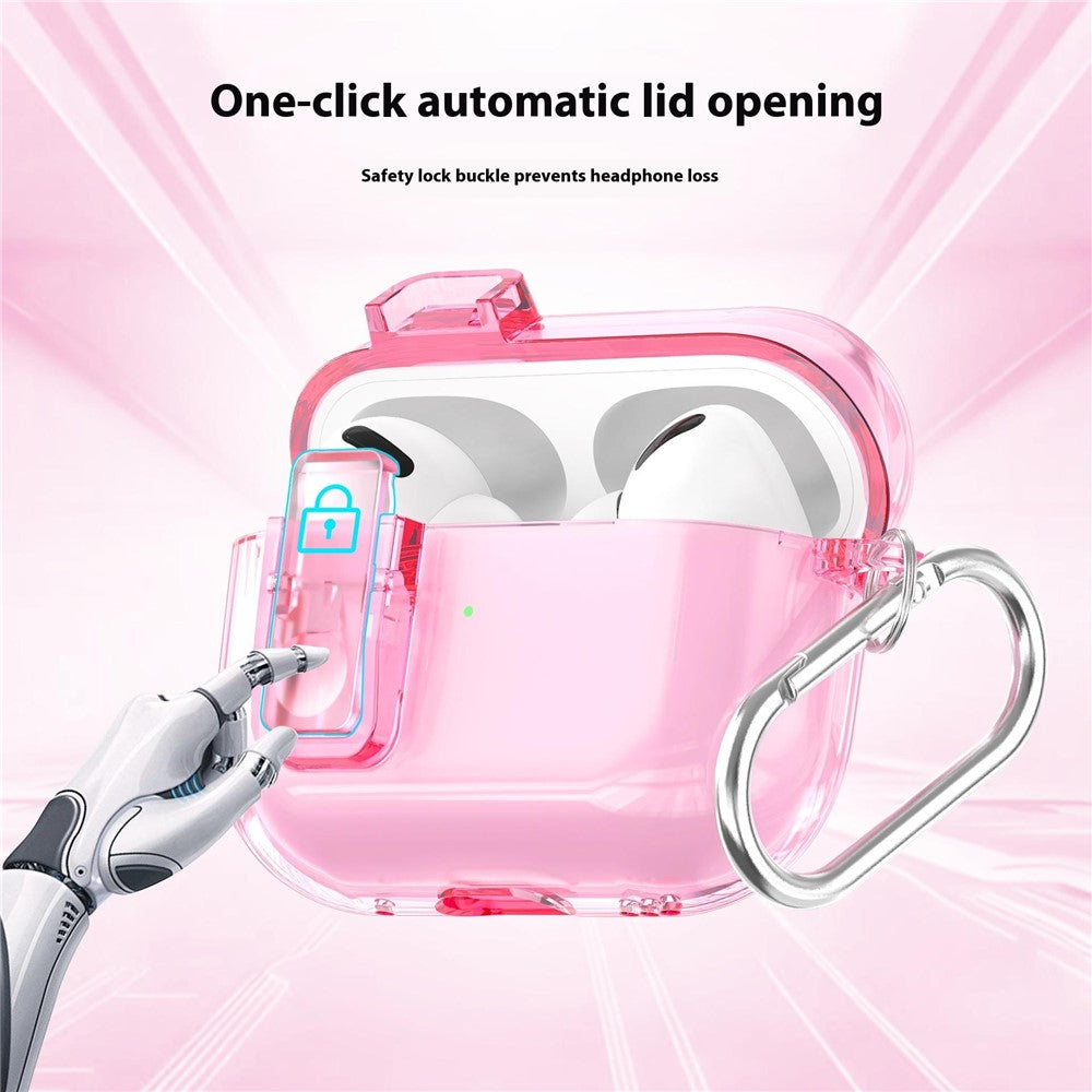 For AirPods Pro 3 Earphone Case Safety Lock Transparent TPU + PC Earbud Protective Case with Carabiner