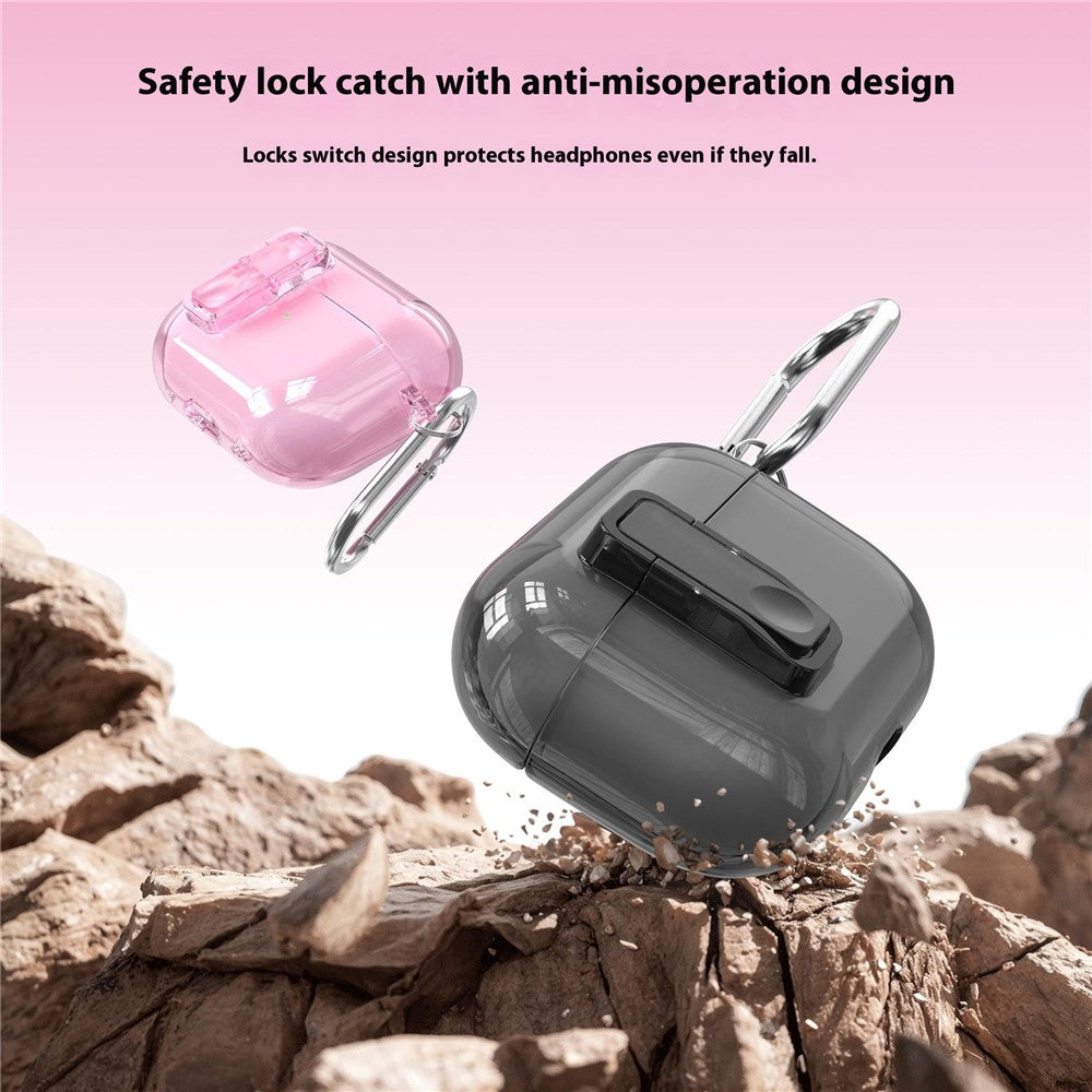 For AirPods Pro 3 Earphone Case Safety Lock Transparent TPU + PC Earbud Protective Case with Carabiner