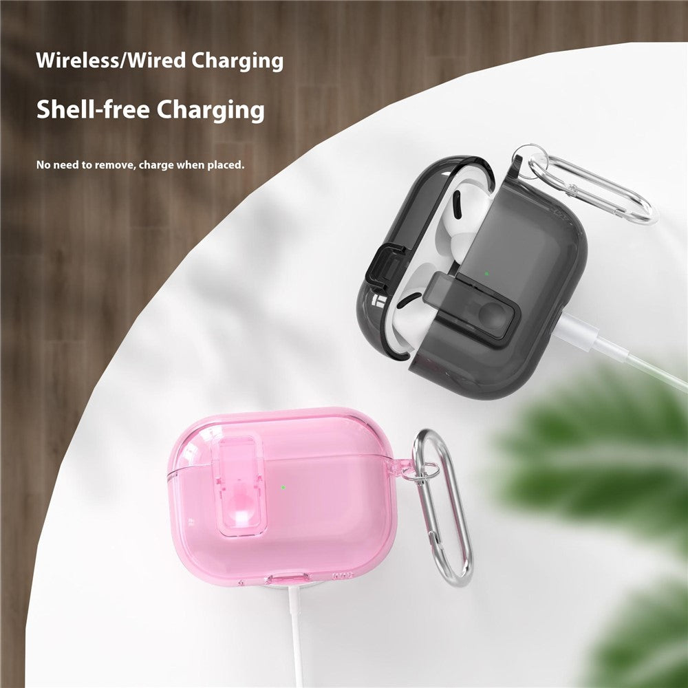 For AirPods Pro 3 Earphone Case Safety Lock Transparent TPU + PC Earbud Protective Case with Carabiner