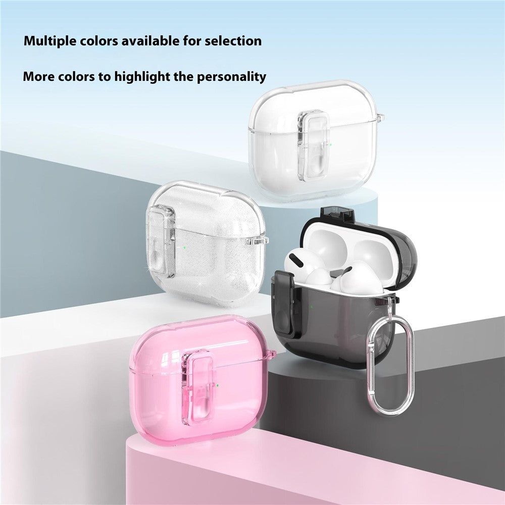 For AirPods Pro 3 Earphone Case Safety Lock Transparent TPU + PC Earbud Protective Case with Carabiner