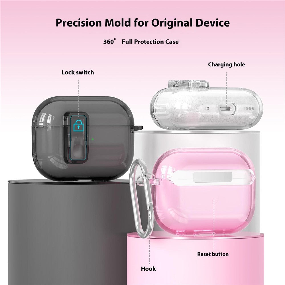 For AirPods Pro 3 Earphone Case Safety Lock Transparent TPU + PC Earbud Protective Case with Carabiner