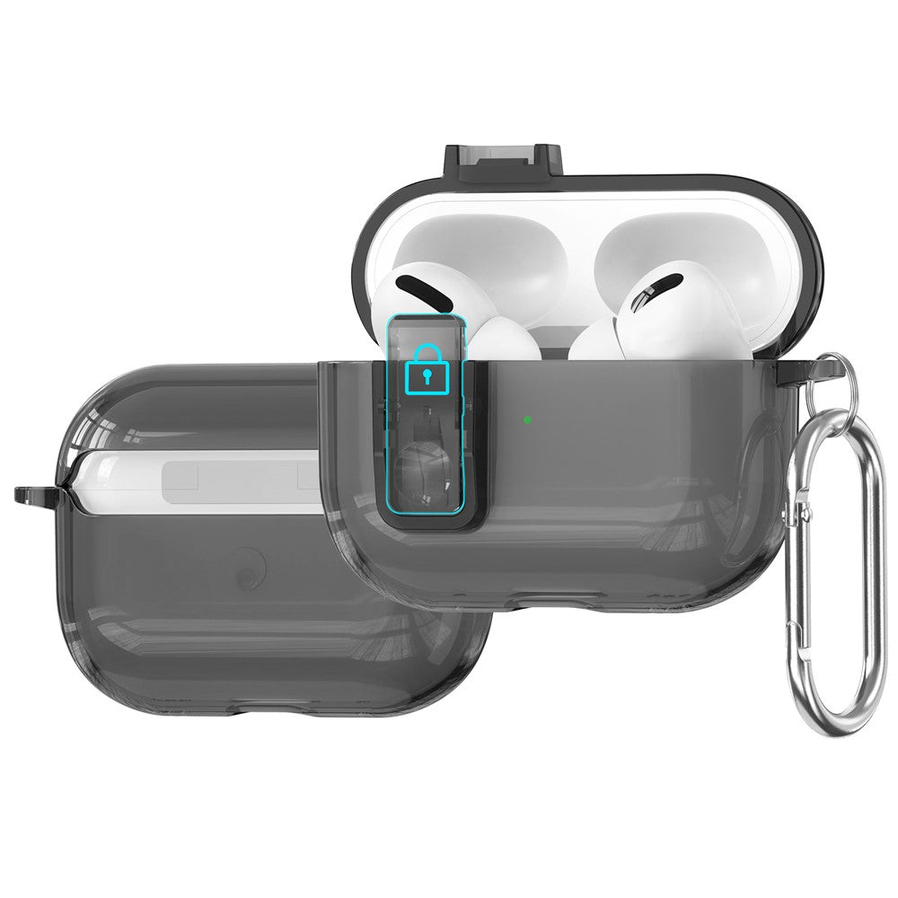For AirPods Pro 3 Earphone Case Safety Lock Transparent TPU + PC Earbud Protective Case with Carabiner