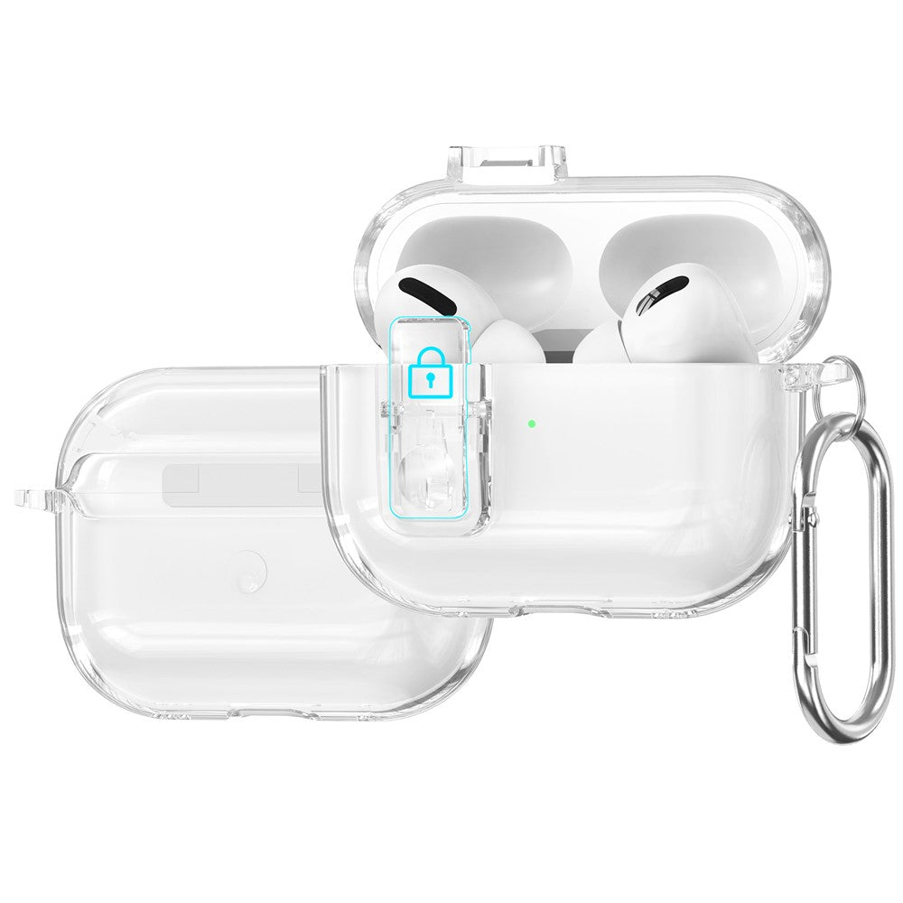 For AirPods Pro 3 Earphone Case Safety Lock Transparent TPU + PC Earbud Protective Case with Carabiner