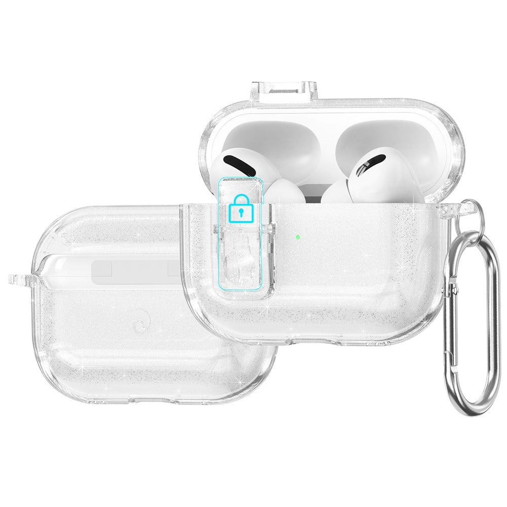 For AirPods Pro 3 Earphone Case Safety Lock Transparent TPU + PC Earbud Protective Case with Carabiner