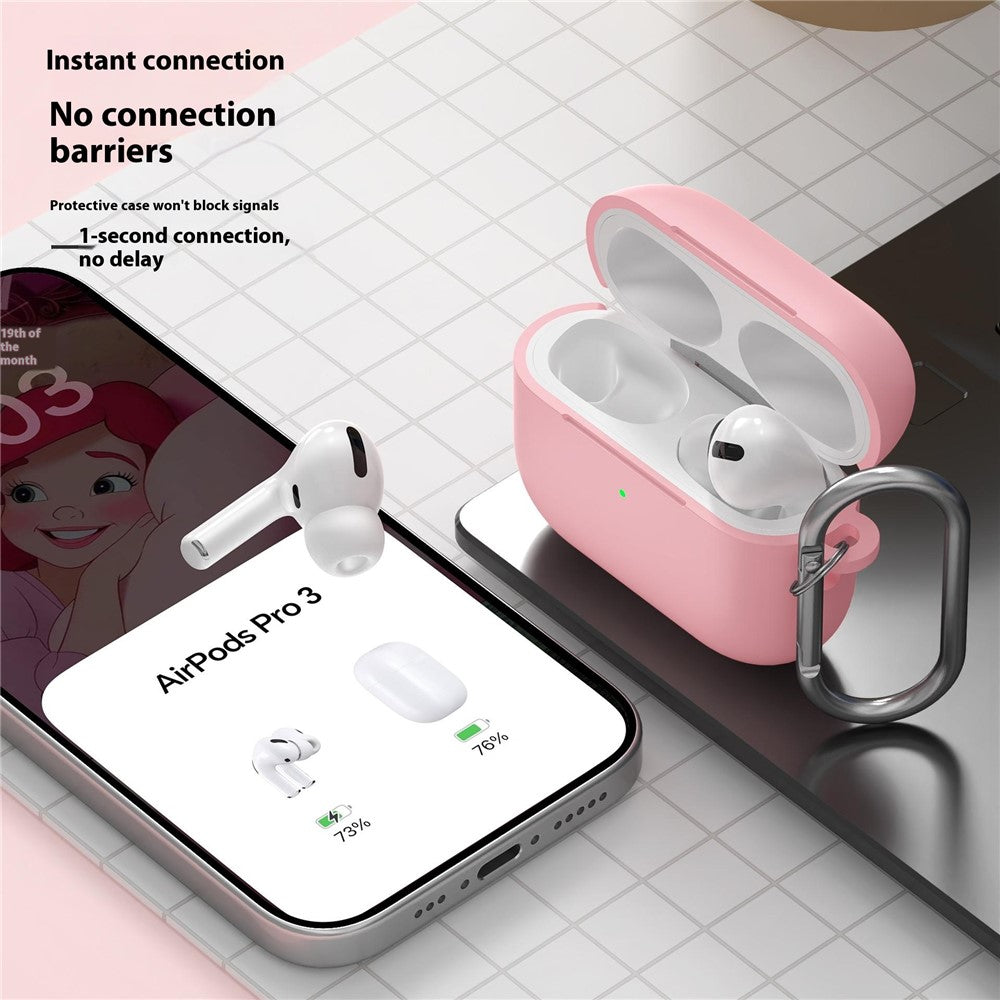 Til AirPods Pro 3 silikonecover 2,3 mm hovedtelefonbeskyttelsescover med karabinhage