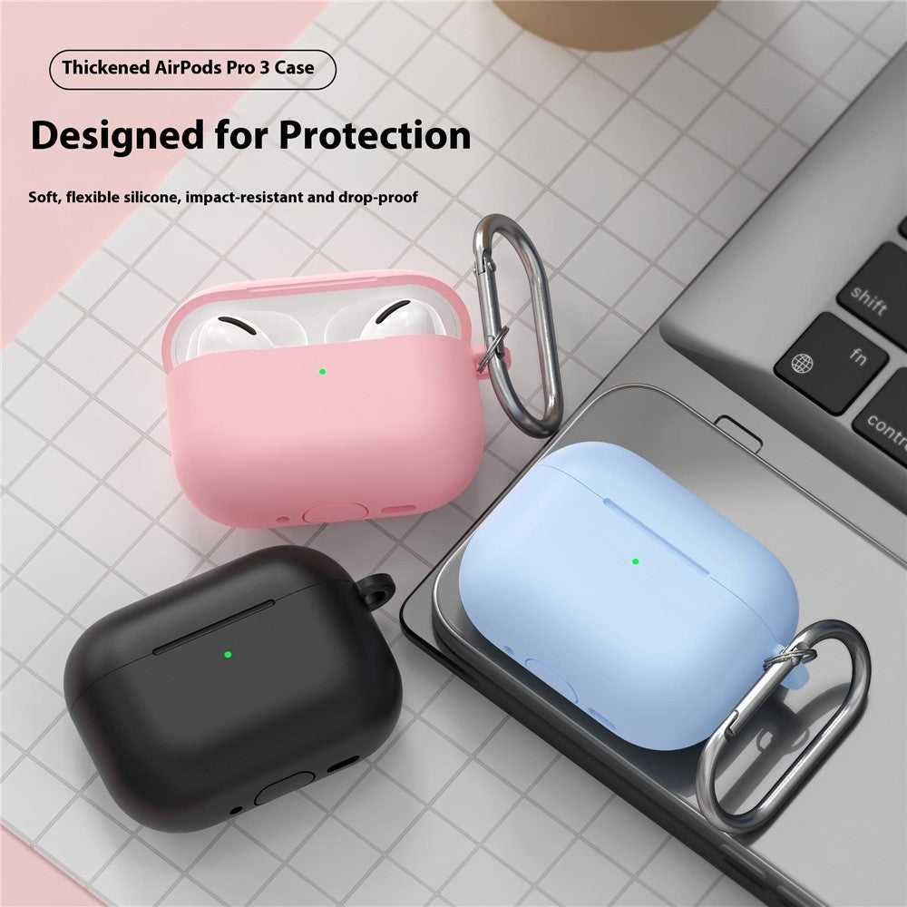 Til AirPods Pro 3 silikonecover 2,3 mm hovedtelefonbeskyttelsescover med karabinhage