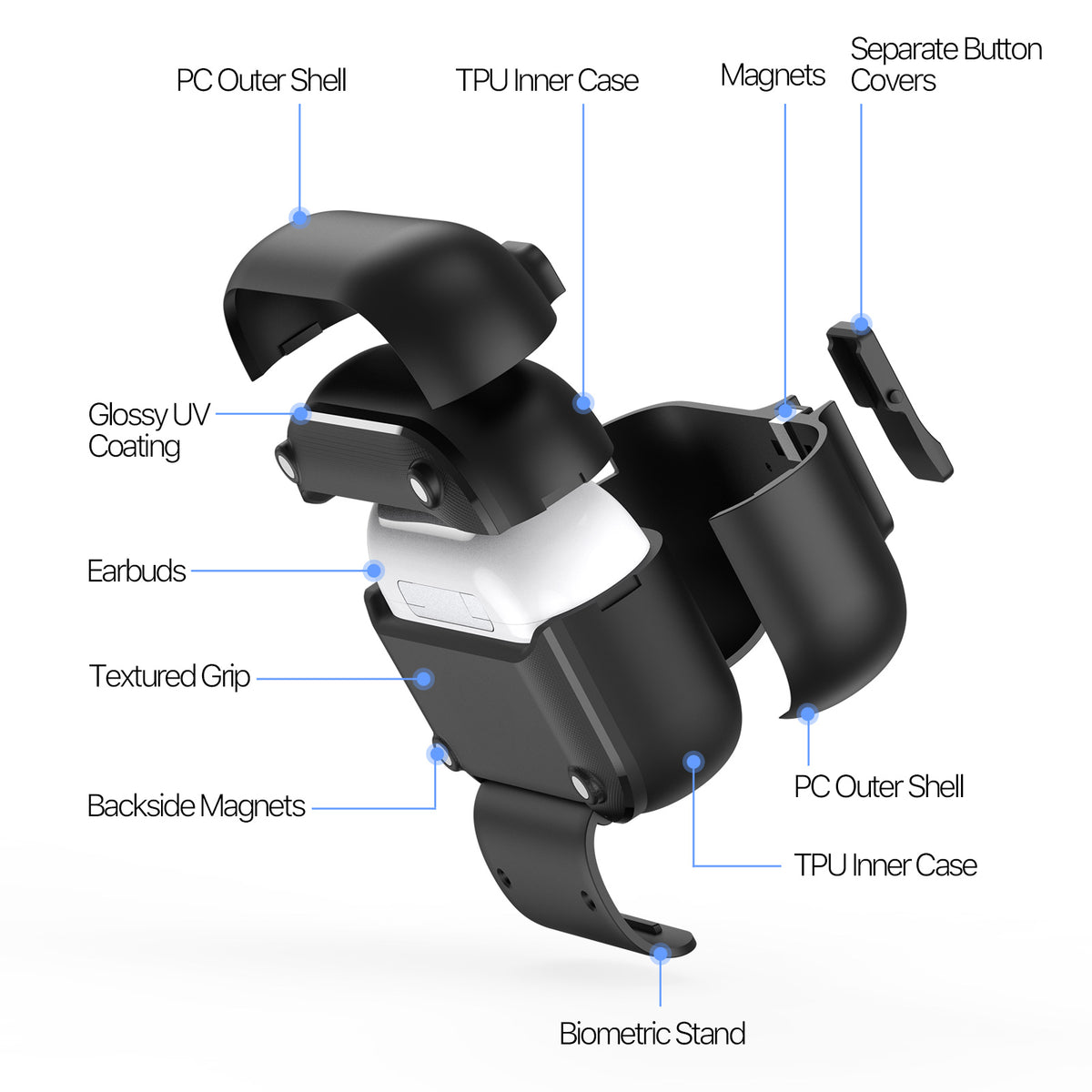 DUX DUCIS Til AirPods Pro 3 Høretelefoncover PECQ Serie Multi-vinkel Stander PC+TPU Cover med Krog