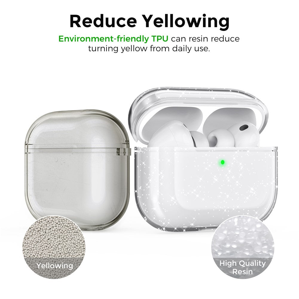 AHASTYLE WG182-G For AirPods Pro 3 Case Split Design Clear TPU Shockproof Protective Cover with Carabiner
