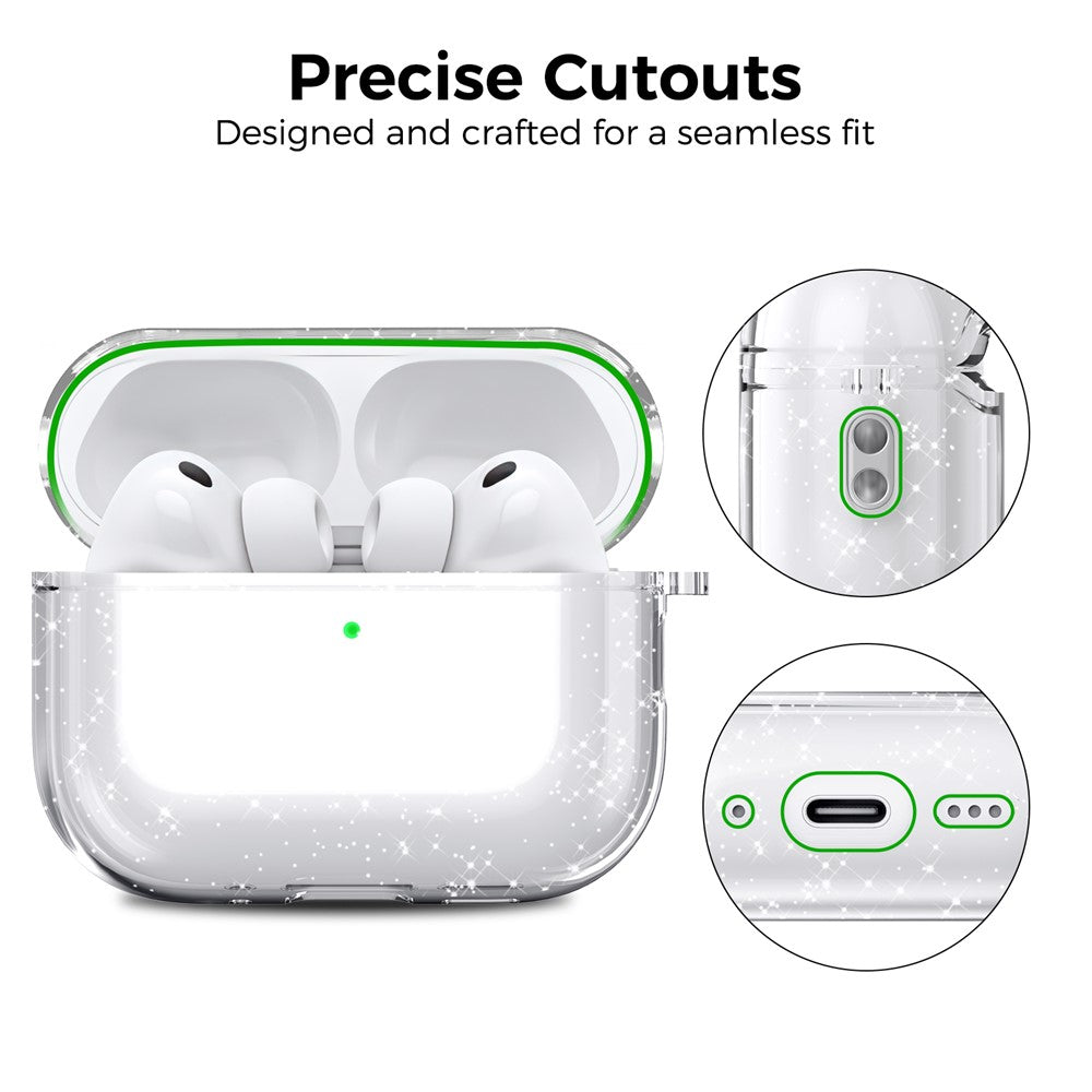 AHASTYLE WG182-G For AirPods Pro 3 Case Split Design Clear TPU Shockproof Protective Cover with Carabiner