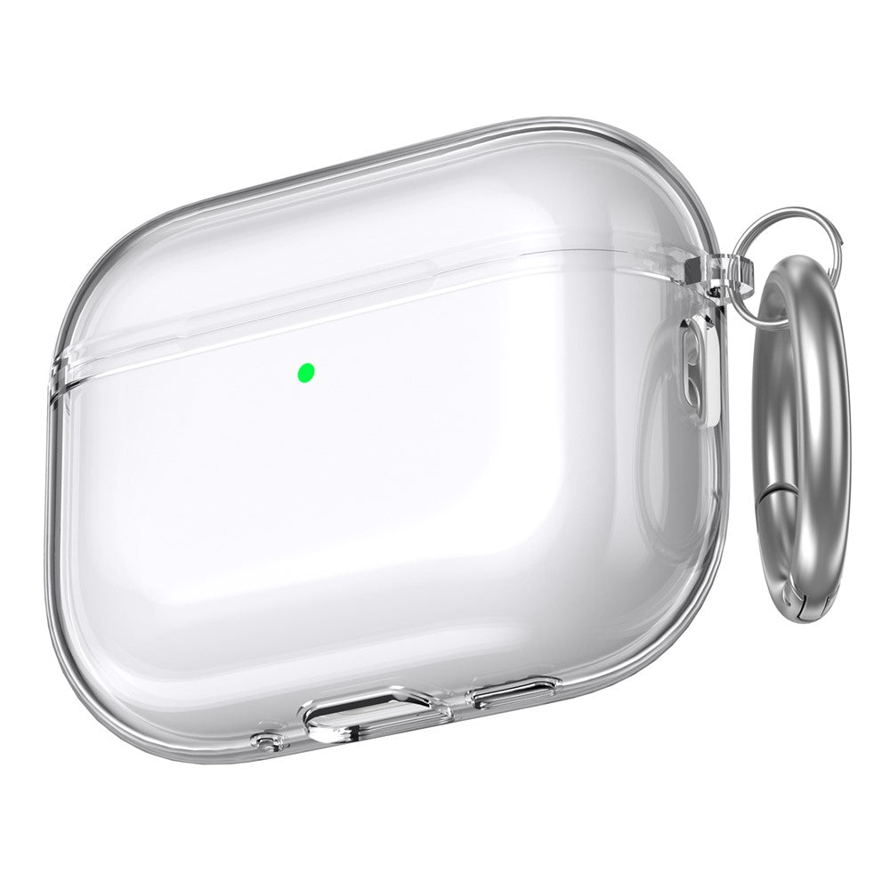 AHASTYLE WG182-G For AirPods Pro 3 Case Split Design Clear TPU Shockproof Protective Cover with Carabiner