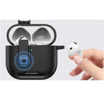 For AirPods 4 Case Leather Texture Lock Stand Design Earphone Protective Cover with Carabiner