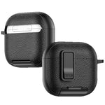 For AirPods 4 Case Leather Texture Lock Stand Design Earphone Protective Cover with Carabiner