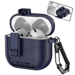 For AirPods 4 Case Leather Texture Lock Stand Design Earphone Protective Cover with Carabiner