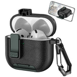 For AirPods 4 Case Leather Texture Lock Stand Design Earphone Protective Cover with Carabiner