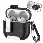 For AirPods 4 Case Leather Texture Lock Stand Design Earphone Protective Cover with Carabiner
