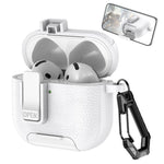 For AirPods 4 Case Leather Texture Lock Stand Design Earphone Protective Cover with Carabiner