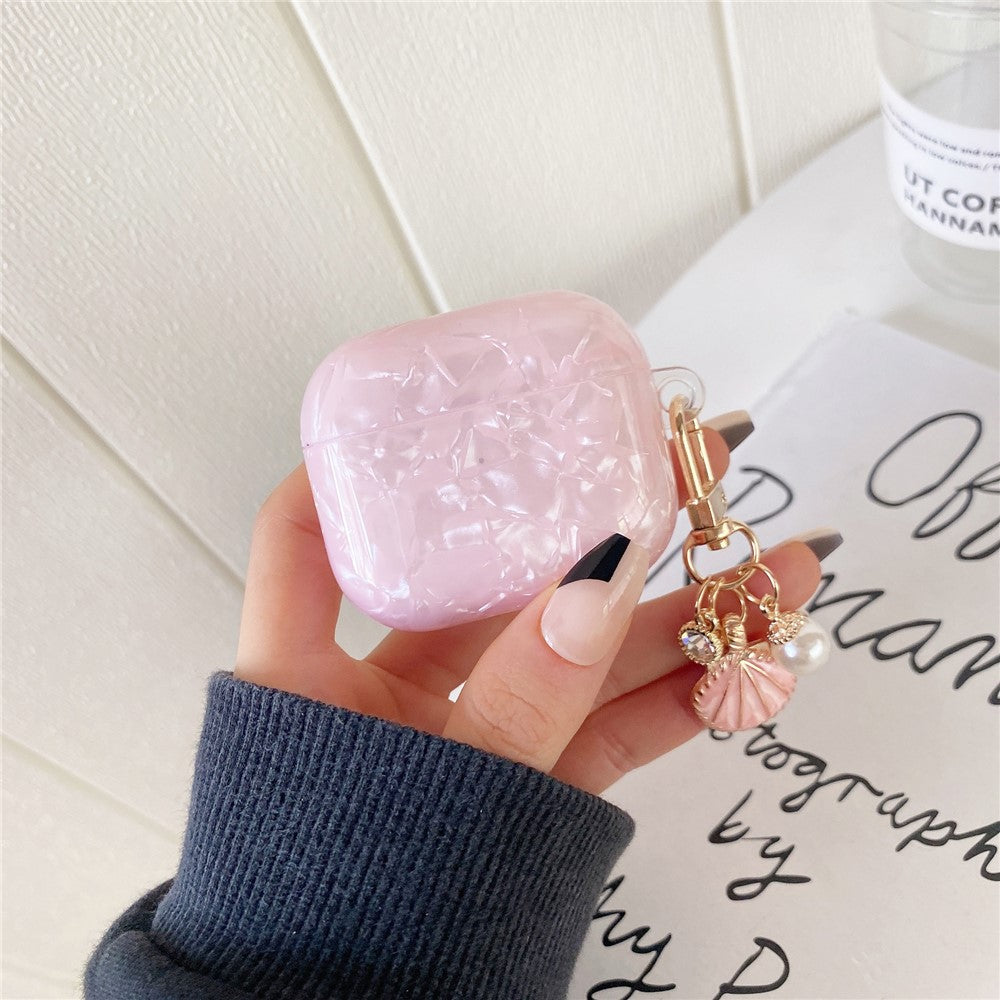 For AirPods Pro 3 Shell Pattern Case with Pink Shell Pendant TWS Earbuds Protective Cover