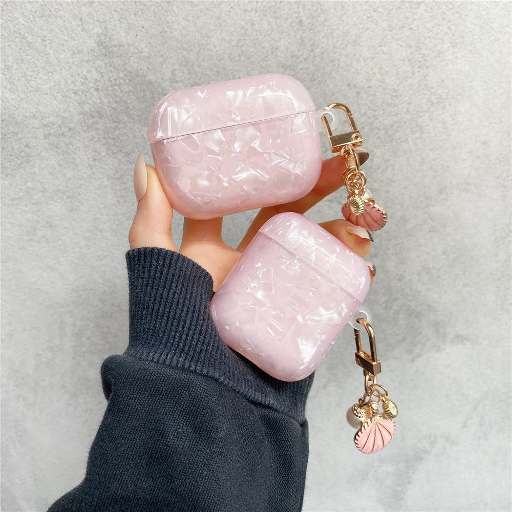 For AirPods Pro 3 Shell Pattern Case with Pink Shell Pendant TWS Earbuds Protective Cover