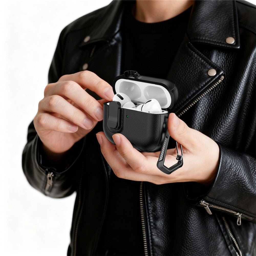 For AirPods Pro 3 Case with Stand Dual Color Texture TPU + PC Earphone Cover with Lock Buckle and Carabiner