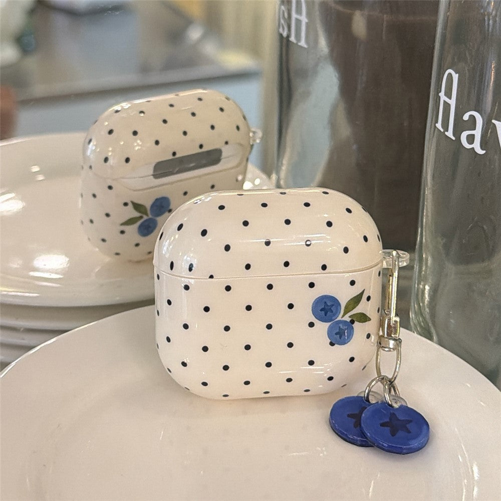 For AirPods 4 TPU Case Blueberry Dots Pattern Protective Cover with Pendant and Metal Buckle