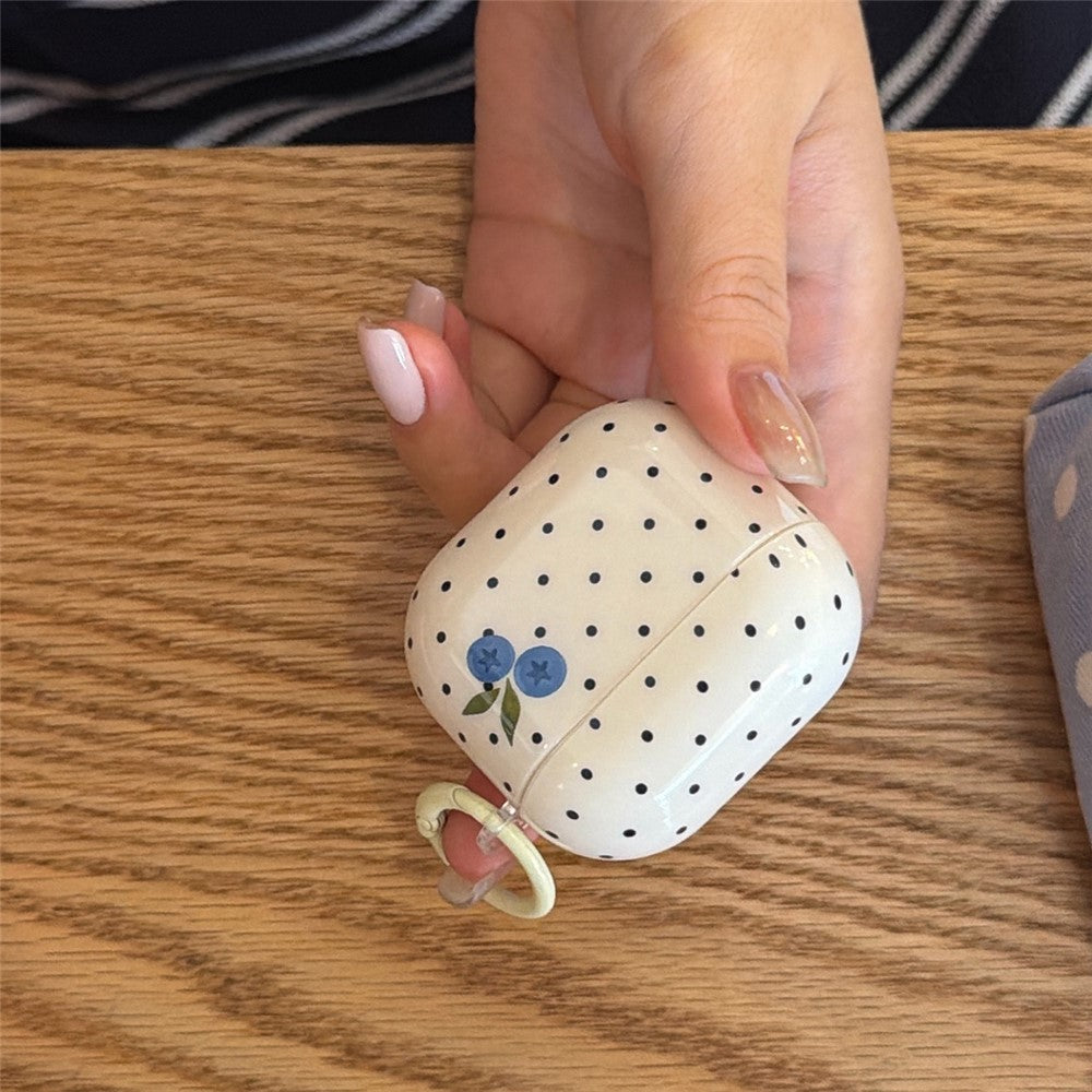 For AirPods 4 TPU Case Blueberry Dots Pattern Protective Cover with Pendant and Metal Buckle