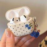 For AirPods 4 TPU Case Blueberry Dots Pattern Protective Cover with Pendant and Metal Buckle