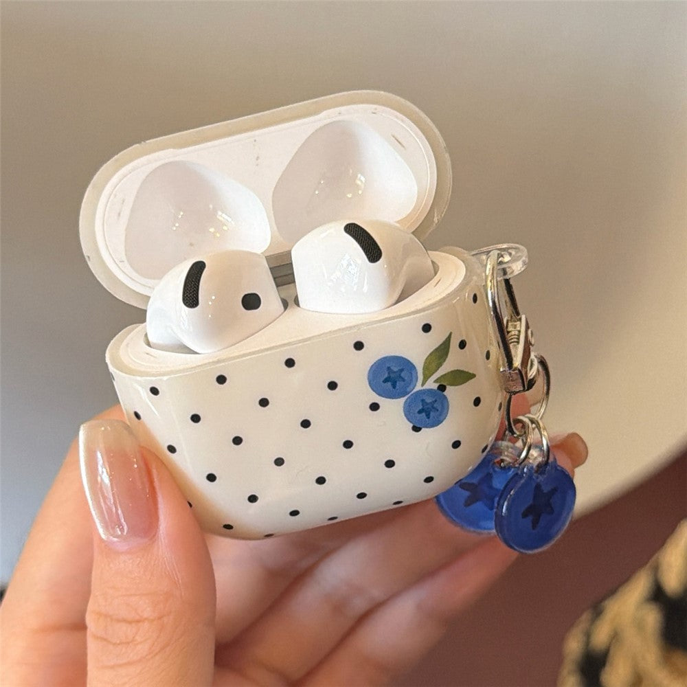 For AirPods 4 TPU Case Blueberry Dots Pattern Protective Cover with Pendant and Metal Buckle