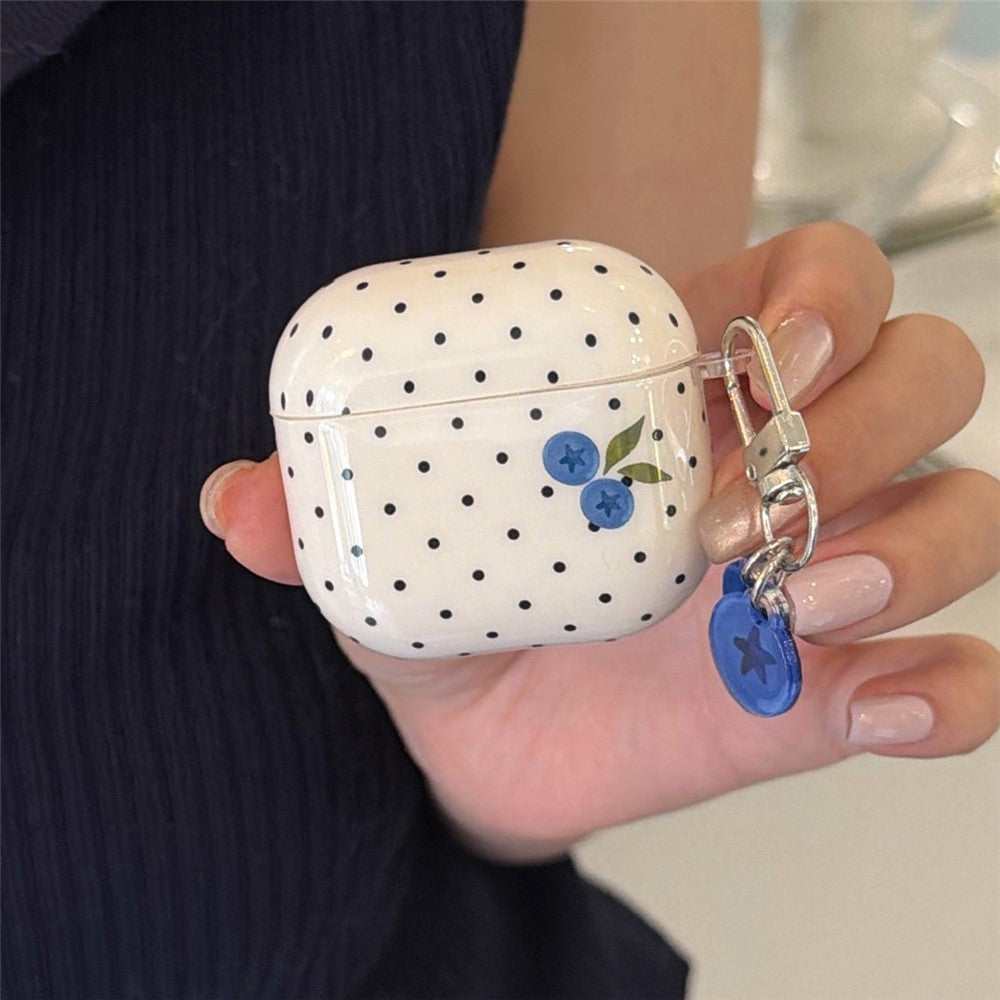 For AirPods 4 TPU Case Blueberry Dots Pattern Protective Cover with Pendant and Metal Buckle