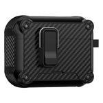 Til AirPods Pro 2 Øretelefoncover Carbon Fiber Tekstur Telefonholder TPU + PC Magnetisk Beskyttelsescover med Karabinhage