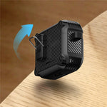 Til AirPods Pro 2 Øretelefoncover Carbon Fiber Tekstur Telefonholder TPU + PC Magnetisk Beskyttelsescover med Karabinhage